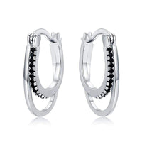 925 Sterling Silver Round Hoop Earrings Black Spinel Gemstones