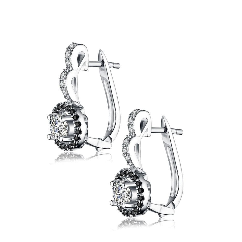 925 Sterling Silver Round Stud Earrings Zircon Crystal Black Spinel Stone
