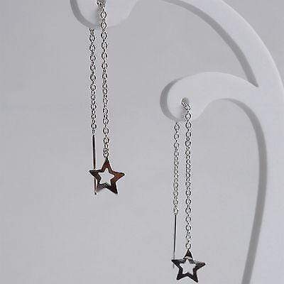 925 Sterling Silver Star Threader Stud Earrings Dangle Drop Thread Chain Jewelry