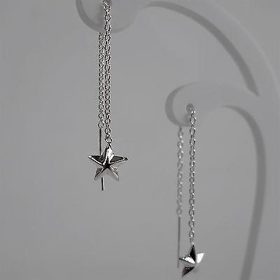925 Sterling Silver Stars Threader Earrings Studs Dangle Thread Chain Jewellery