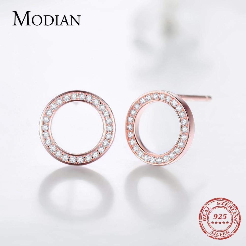 925 Sterling Silver Stud Earrings Zircon Crystal Rose Gold Colour