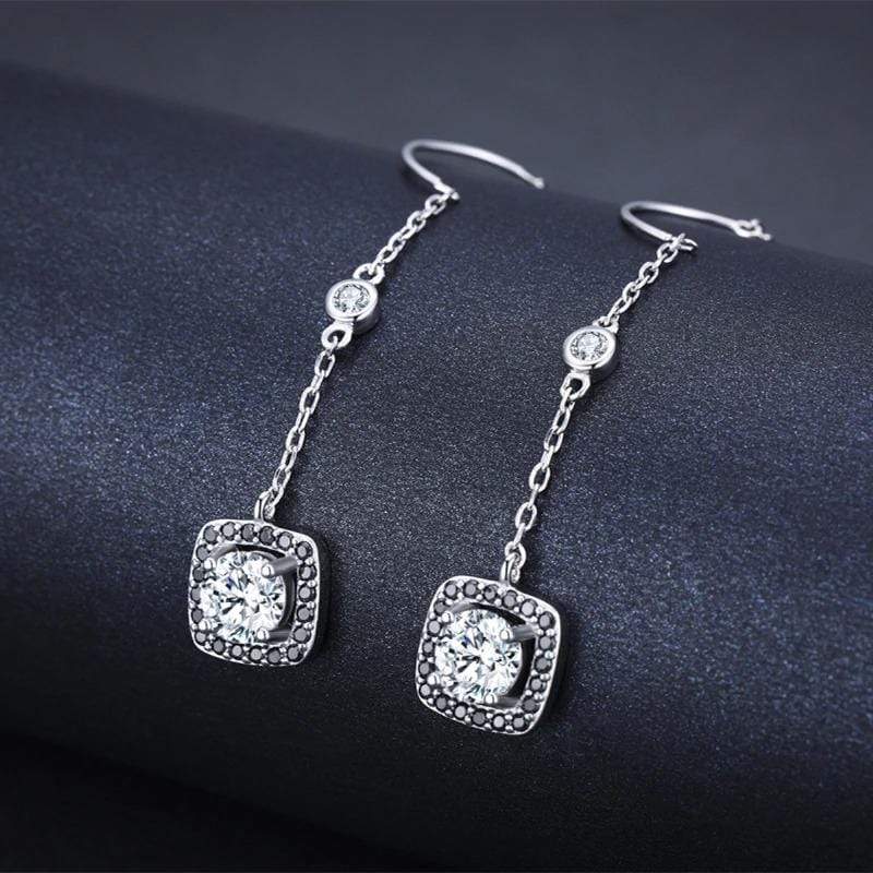 925 Sterling Silver Threader Earrings Pull Through Drop Black Spinel Stones Zircon Crystals