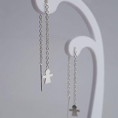 925 Sterling Silver Threader Stud Earrings Dangle Drop Thread Chain Girls Womens