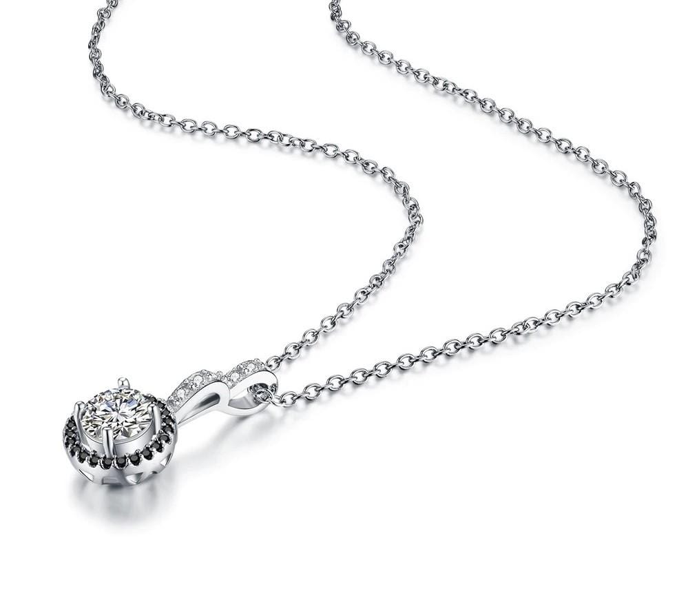 925 Sterling Silver Zircon Crystal Pendant Necklace Chain with Black Spinel Gemstones