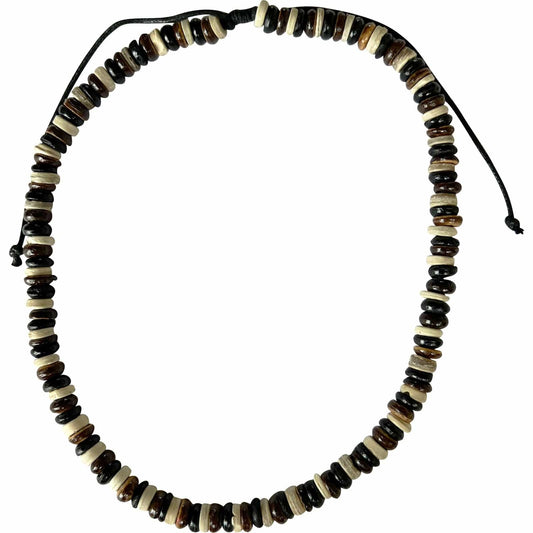 Adjustable Size Black Brown Coconut Wood Bead Necklace Chain Handmade Jewellery
