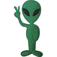 Alien UFO Peace Sign Embroidered Iron Sew On Patch Bag Shirt Jeans Jacket Badge