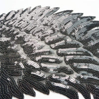 Angel Wings Black Grey Iron On Patch / Sew On Large Cherub Wings Sequin Embroidered Badge Sequins Embroidery Applique