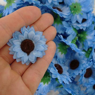 Artificial Blue Sunflower Flower Heads Silk Fake Flowers for Hair Clips Headband