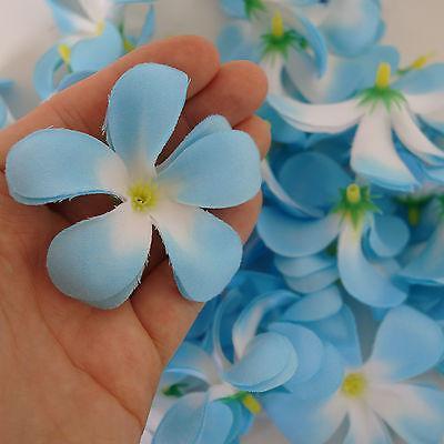 Artificial Blue White Plumeria Silk Flower Heads Wedding Fake Hair Clip Flowers