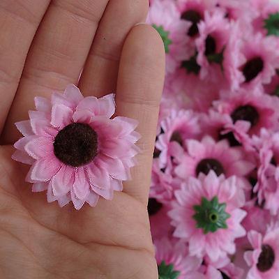 Artificial Pink Sunflower Flower Heads Silk Fake Flowers for Hair Clips Headband