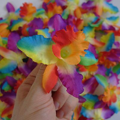 Artificial Silk Flower Rainbow Orchid Heads Fake Flowers for Hair Clips Headband