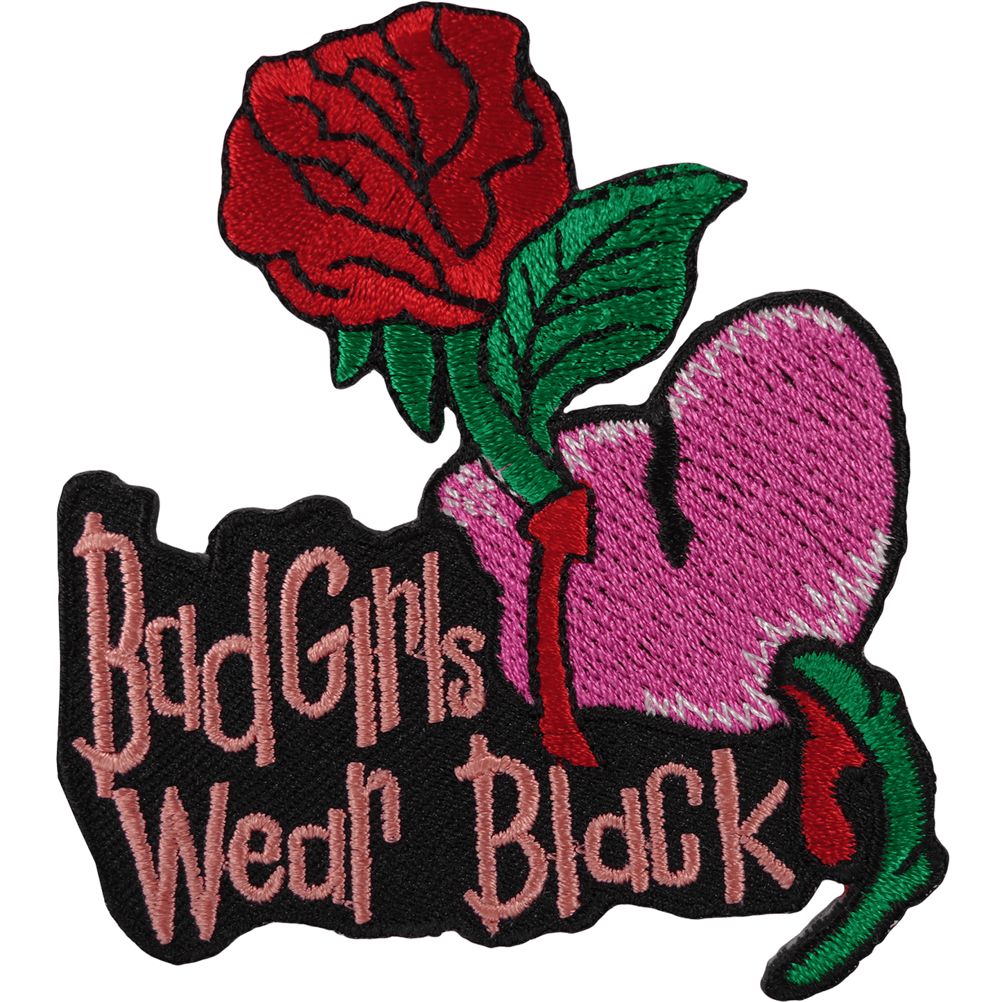 Bad Girls Wear Black Iron On Patch Sew Red Rose Flower Heart Embroidered Badge