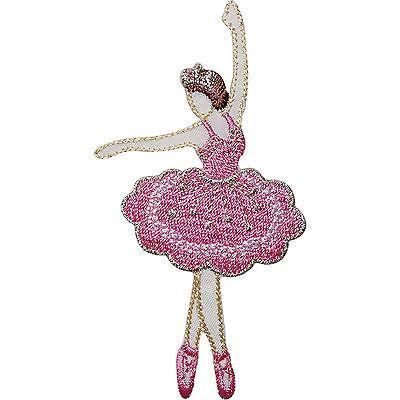 Ballerina Embroidered Iron Sew On Patch Pink Ballet Dress Leotard Tutu Bag Badge