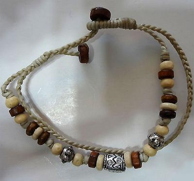Beige Brown Cream Silver Colour Beads Bracelet Wristband Ladies Mens Jewellery