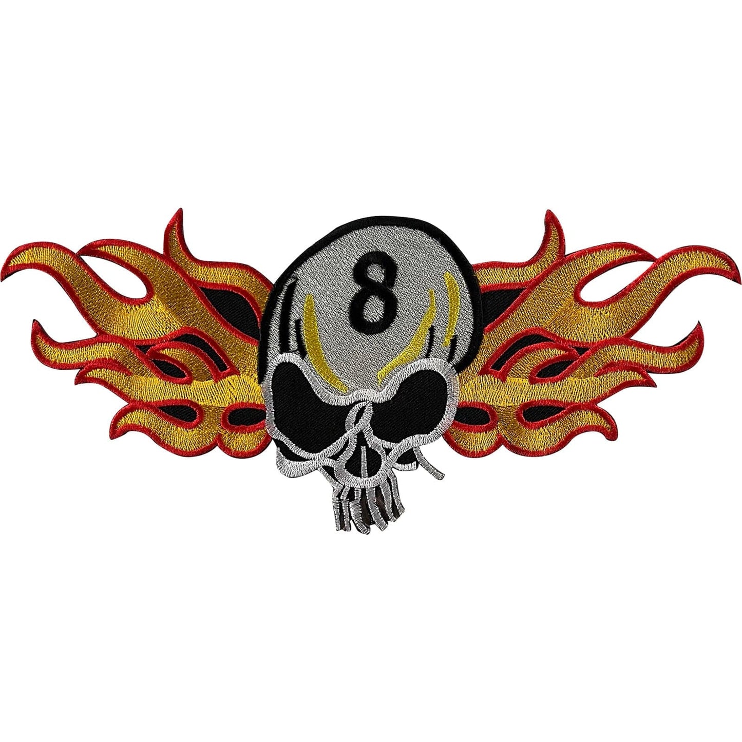 Big Fire Skull Number 8 Patch Iron Sew On T Shirt Jacket Large Embroidery Badge