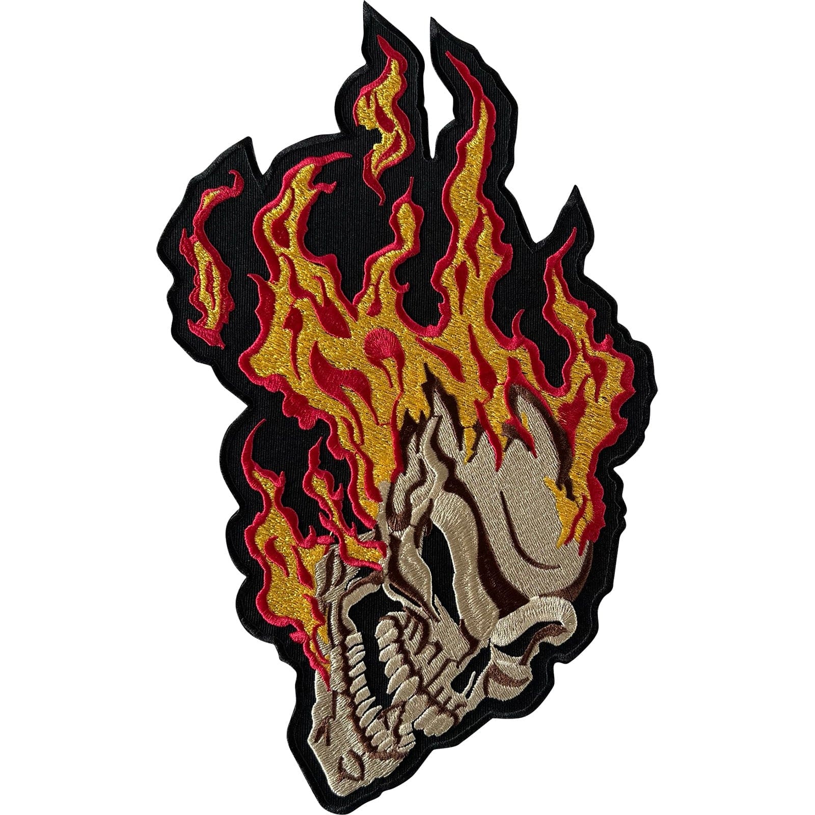 Big Large Flaming Skull Patch Iron Sew On Leather Denim Jacket Embroidered Badge