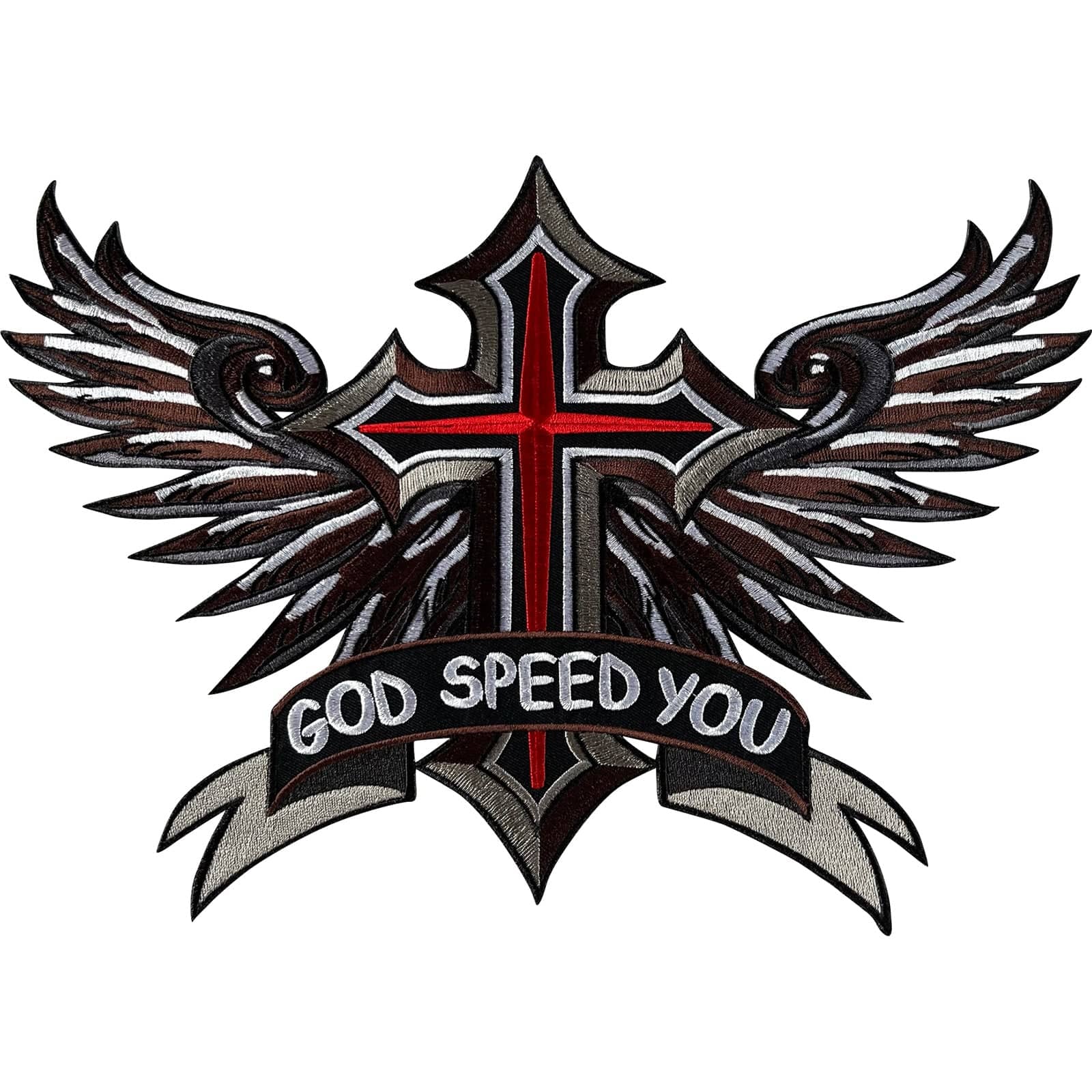 Big Large God Speed You Iron Sew On Jacket Patch Angel Wings Cross Biker Badge