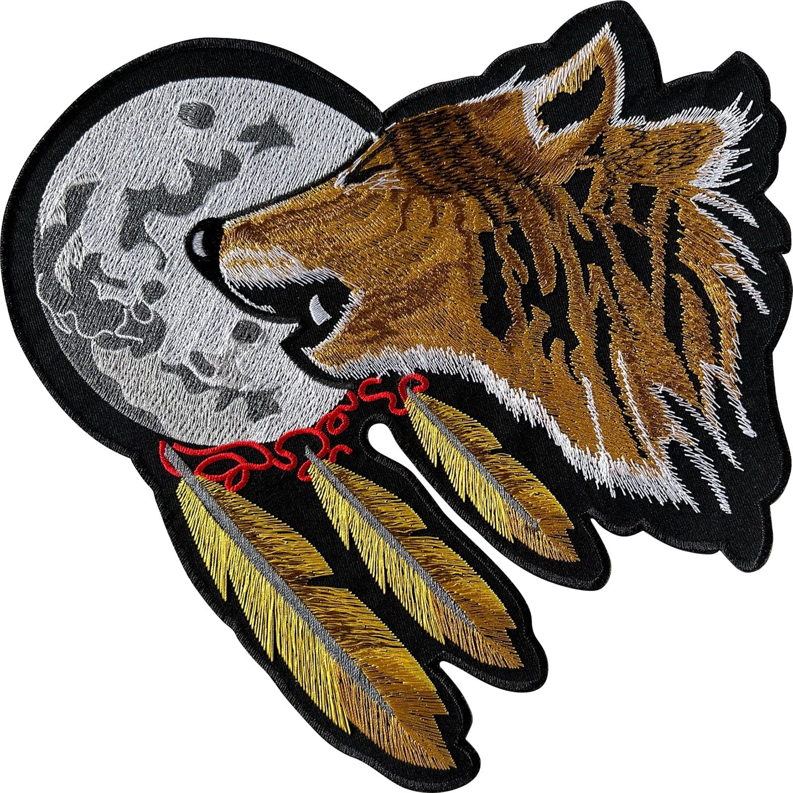 Big Large Indian Feather Moon Wolf Patch Iron Sew On Clothes Embroidered Badge
