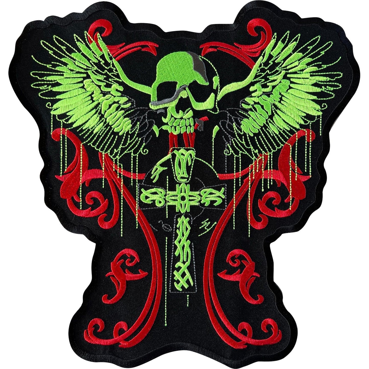 Big Large Iron On Sew On Jacket Patch Skull Cross Angel Wings Embroidered Badge