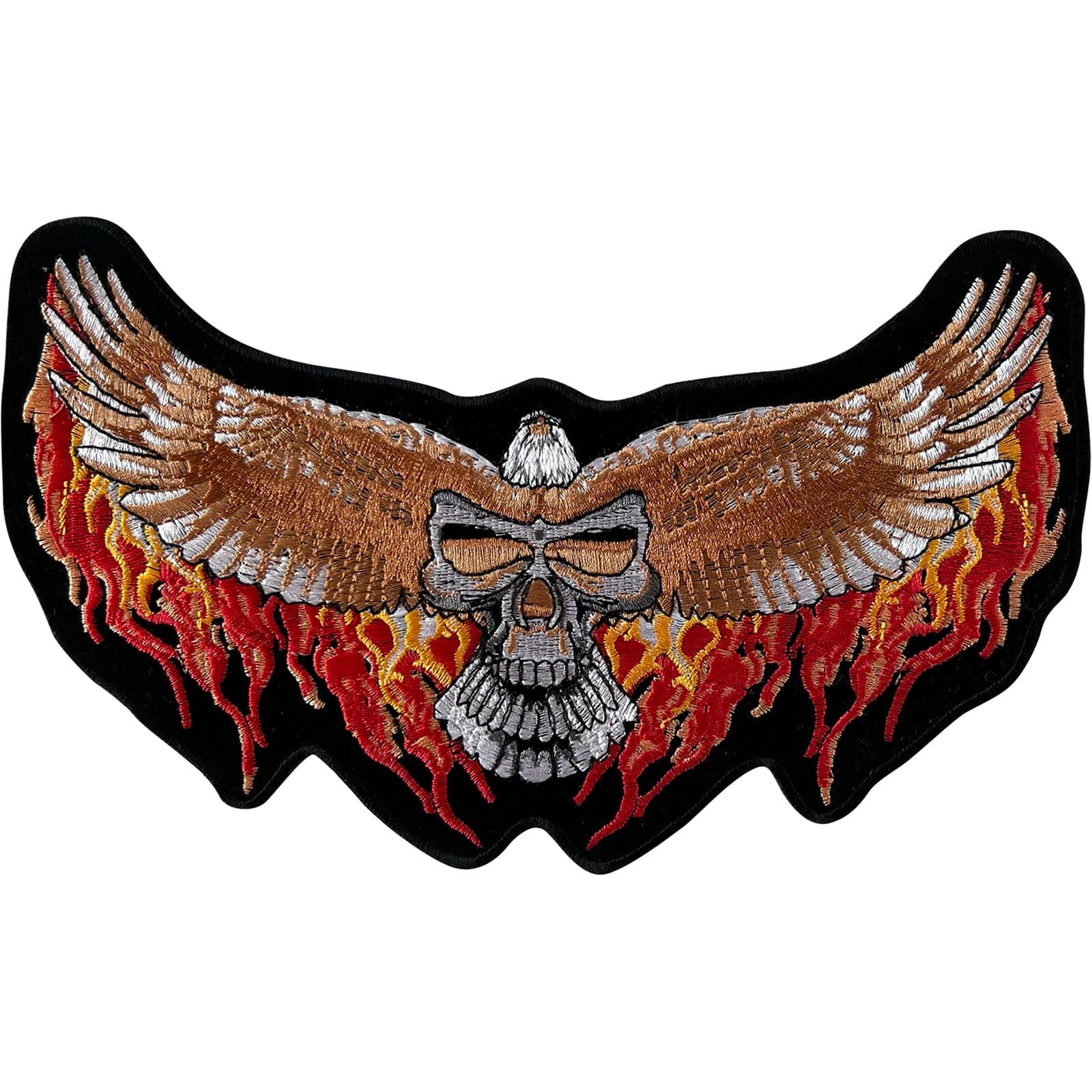 Big Large Iron Sew On Jacket Patch Biker Badge Flaming Eagle Skull Fire Flames