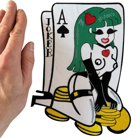 Big Large Iron Sew On Jacket Patch Sexy Girl Coin Ace Spades Joker Playing Cards
