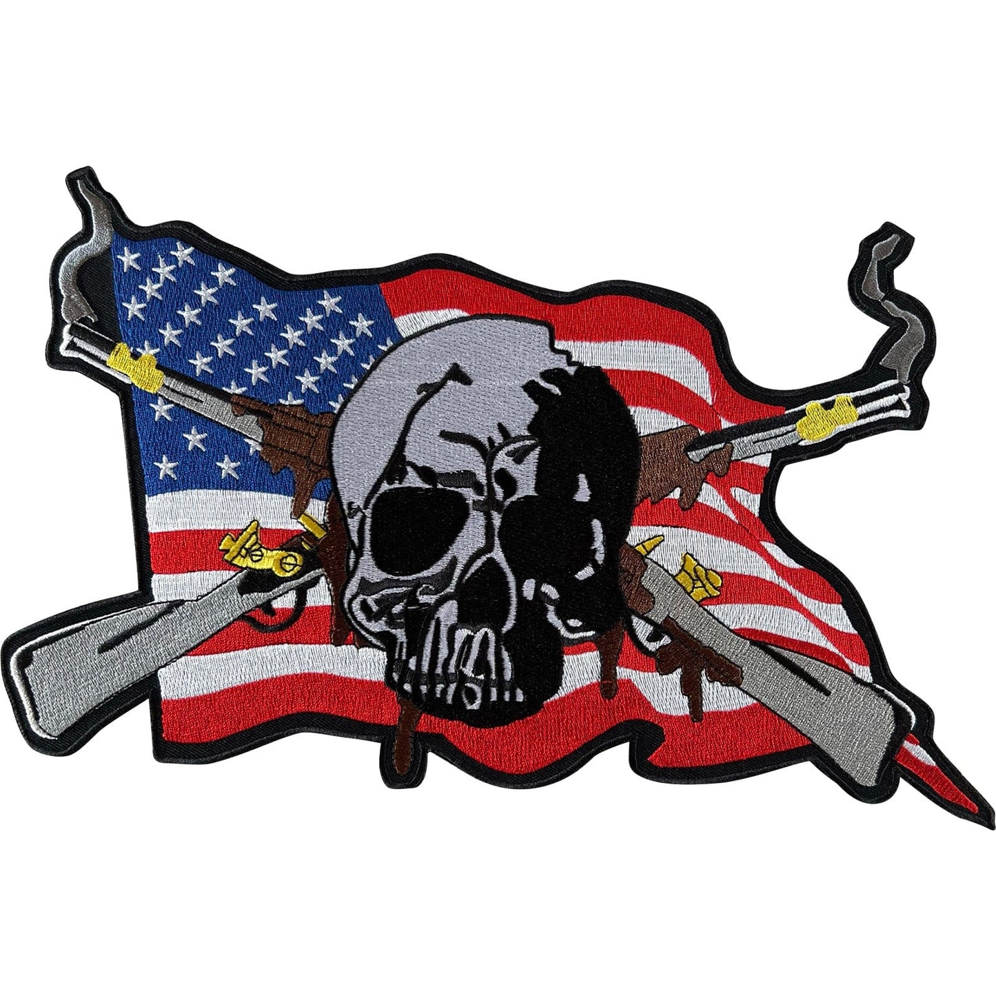 Big Large Iron Sew On Jacket Patch USA Flag Skull Rifle Biker Embroidered Badge