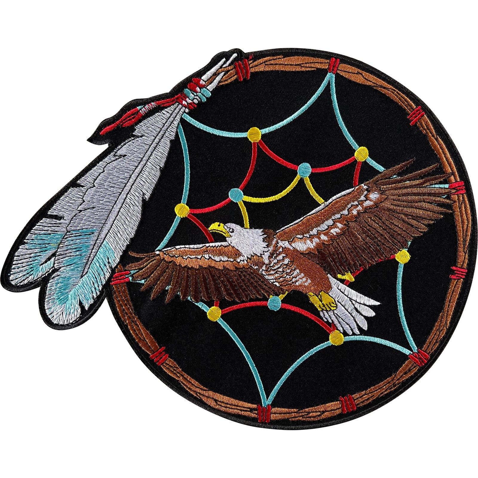 Big Large Iron Sew On Patch Eagle Indian Feather Dreamcatcher Embroidery Badge