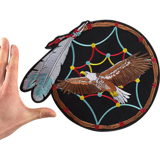 Big Large Iron Sew On Patch Eagle Indian Feather Dreamcatcher Embroidery Badge
