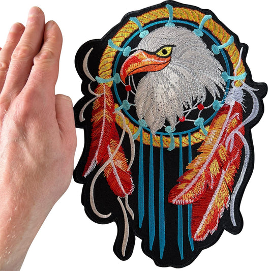 Big Large Iron Sew On Patch Eagle Native American Dreamcatcher Embroidered Badge