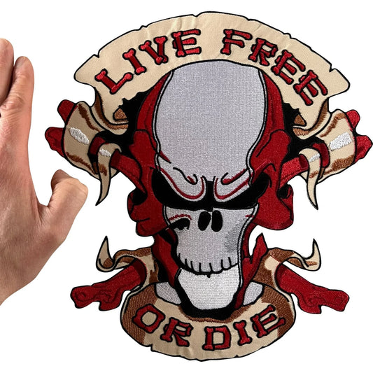 Big Large Live Free Or Die Patch Iron Sew On Skull Crossbones Embroidered Badge