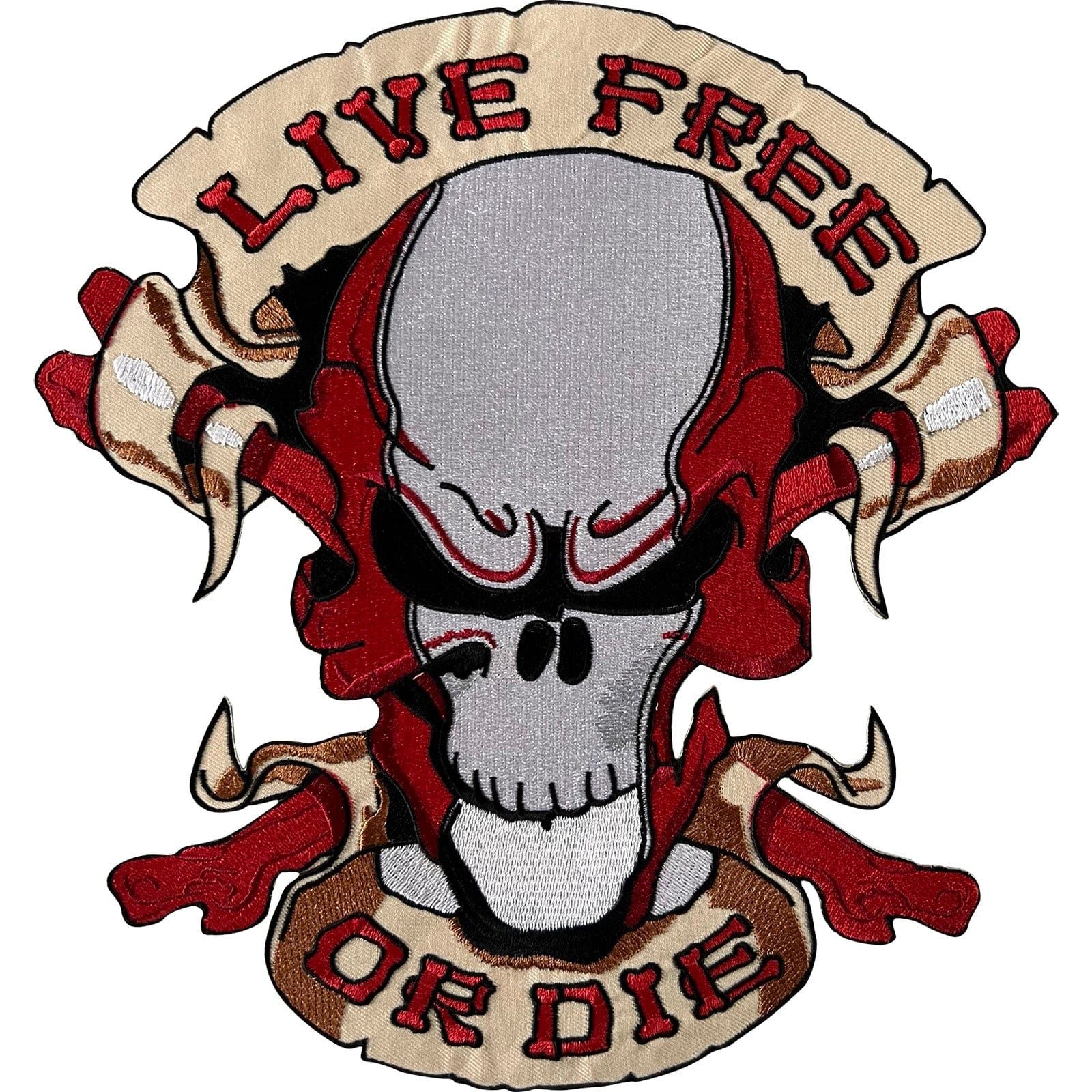 Big Large Live Free Or Die Patch Iron Sew On Skull Crossbones Embroidered Badge