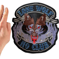 Big Large Lone Wolf No Club Iron Sew On Jacket Patch Motorbike Motorcycle Badge