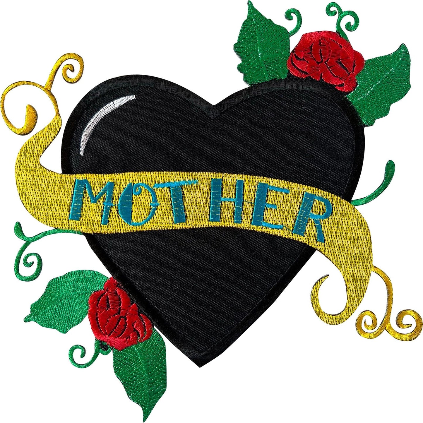 Big Large Mother Tattoo Patch Iron Sew On Embroidered Red Rose Black Heart Biker