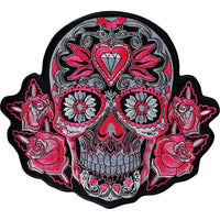 Big Large Pink Flower Sugar Skull Patch Iron Sew On Jacket T Shirt Hoodie Badge