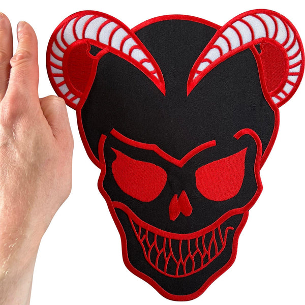 Big Large Red Black Devil Skull Patch Iron On Sew On T Shirt Jacket Hoodie Badge
