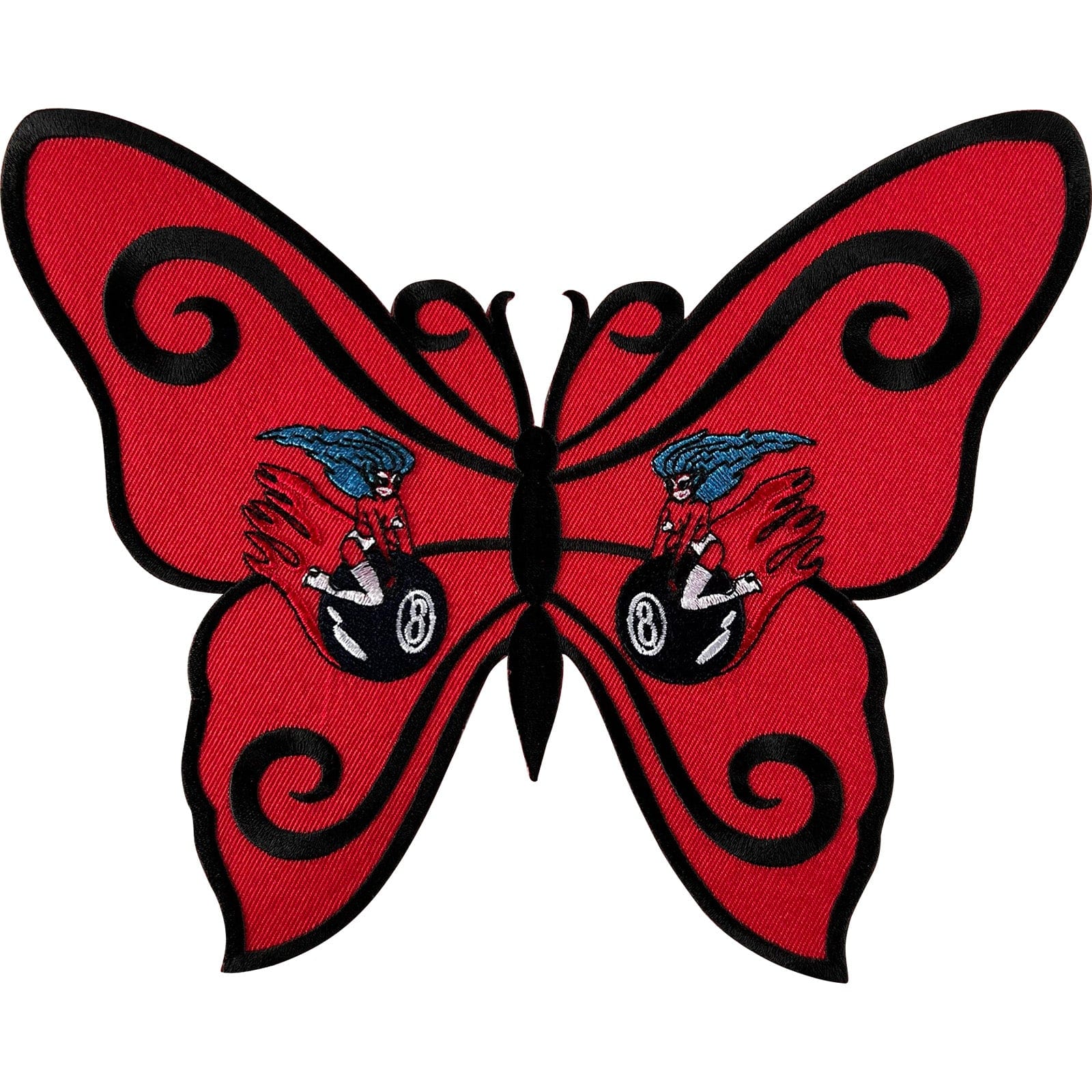 Big Large Red Butterfly Hero 8 Ball Patch Iron Sew On Clothes Embroidered Badge
