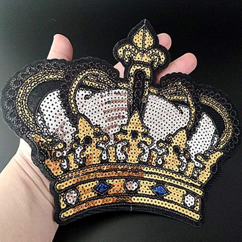 Big Large Sequin Crown Sew On Patch Embroidered Applique Embroidery Badge