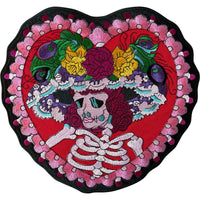 Big Large Skeleton Floral Heart Patch Iron Sew On Jacket Coat Embroidered Badge