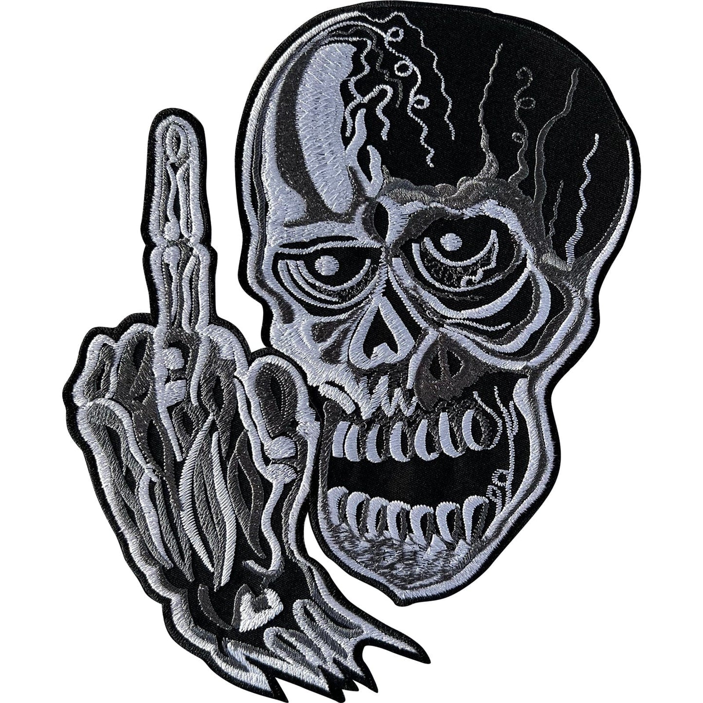 Big Large Skull Middle Finger Patch Iron Sew On Jacket Biker Embroidered Badge