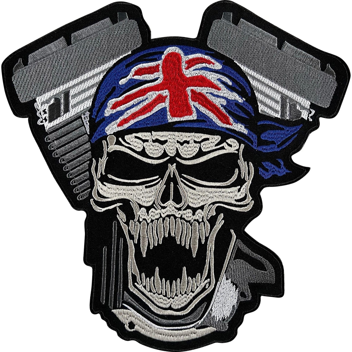 Big Large Skull Motorbike Engine Patch Iron Sew On Jacket Union Jack Flag Badge