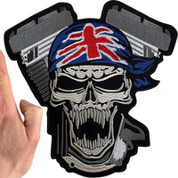 Big Large Skull Motorbike Engine Patch Iron Sew On Jacket Union Jack Flag Badge