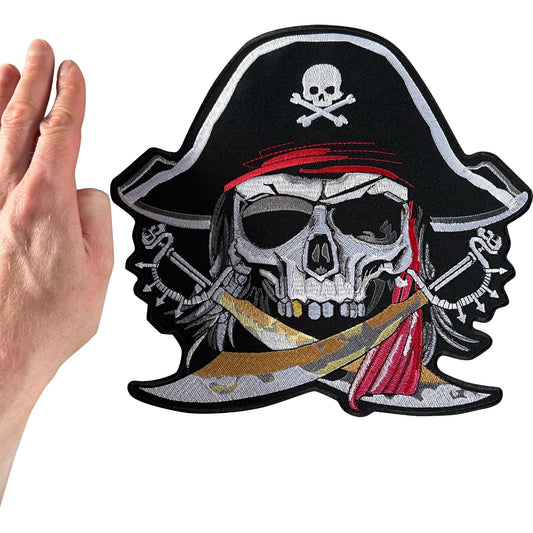 Big Large Skull Pirate Patch Iron Sew On Fancy Dress Costume Embroidered Badge