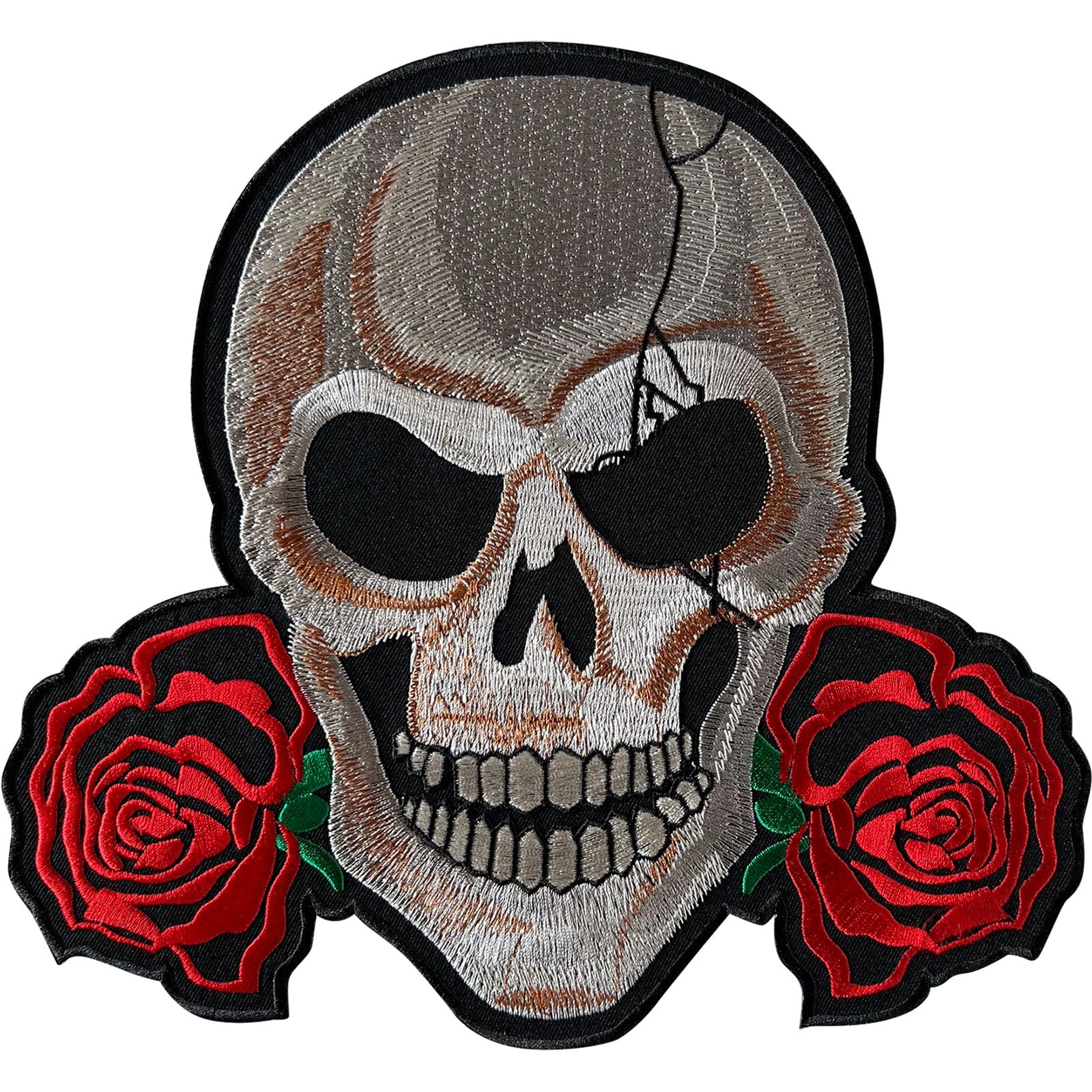 Big Large Skull Red Roses Patch Iron Sew On Clothes Jacket Bag Embroidered Badge