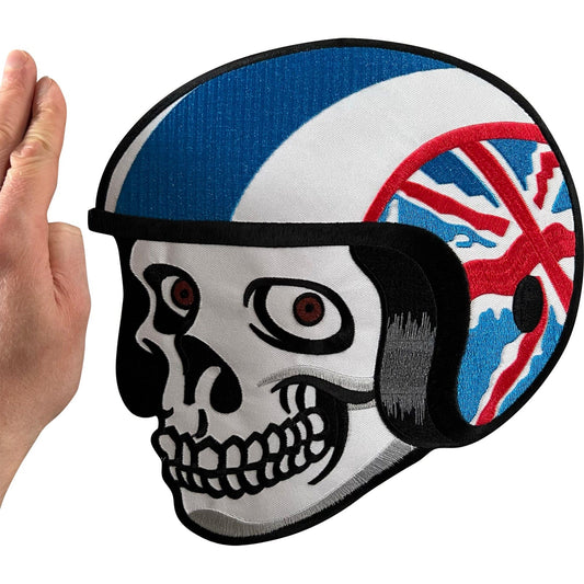 Big Large Skull Union Jack Flag Helmet Patch Iron On Sew On UK Embroidered Badge