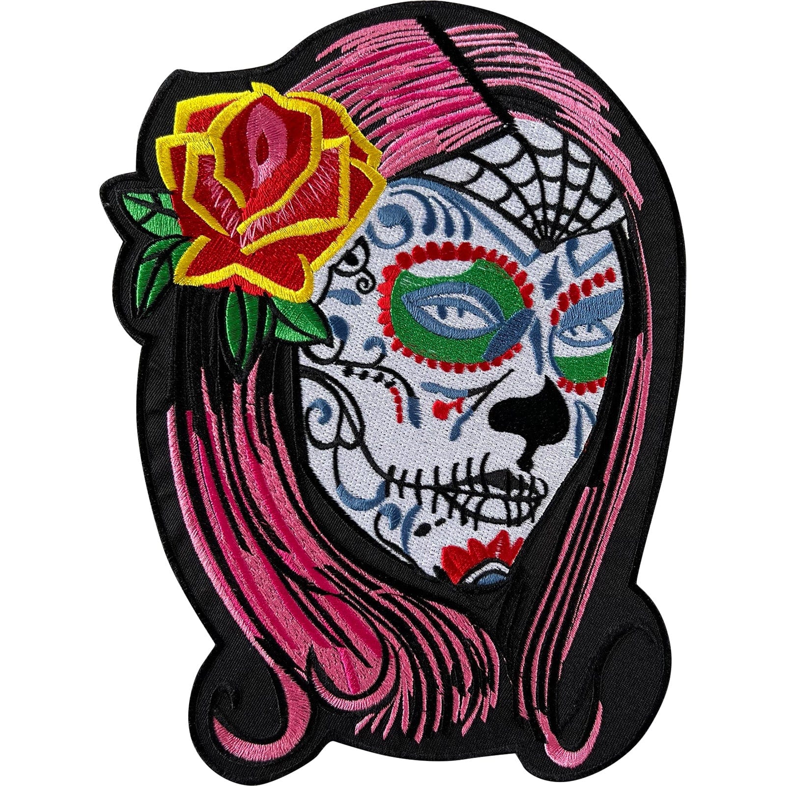 Big Large Sugar Skull Girl Patch Iron Sew On Jacket Coat Shirt Embroidered Badge