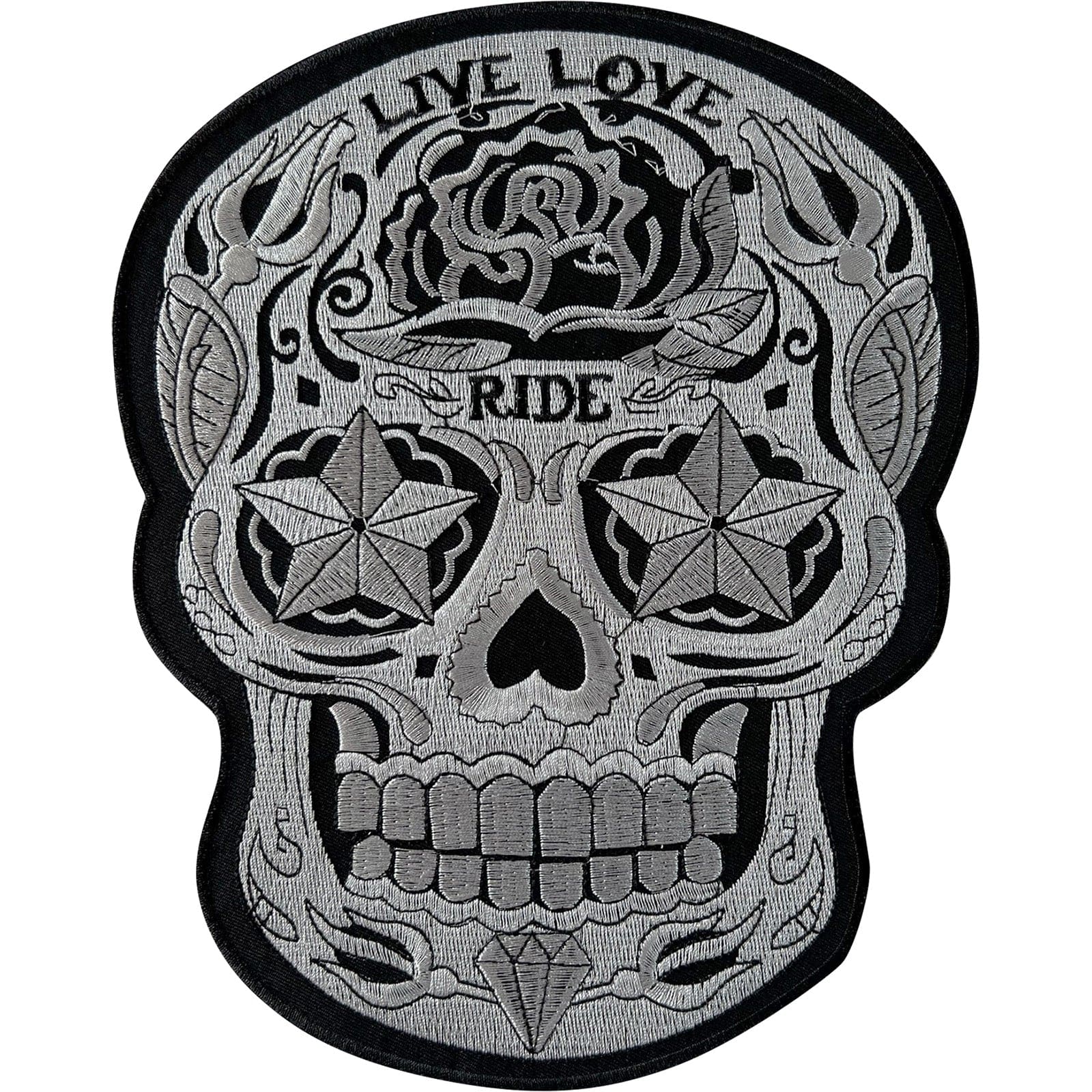Big Large Sugar Skull Patch Iron Sew On Motorcycle Jacket Back Embroidered Badge