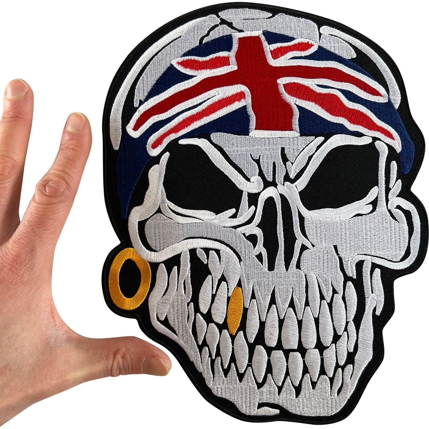 Big Large Union Jack Flag Skull Patch Iron Sew On Jacket Biker Embroidered Badge