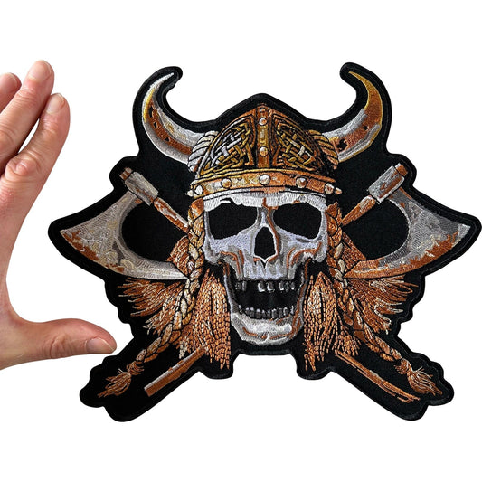 Big Large Viking Skull Patch Iron Sew On Clothes Coat Embroidered Badge Applique