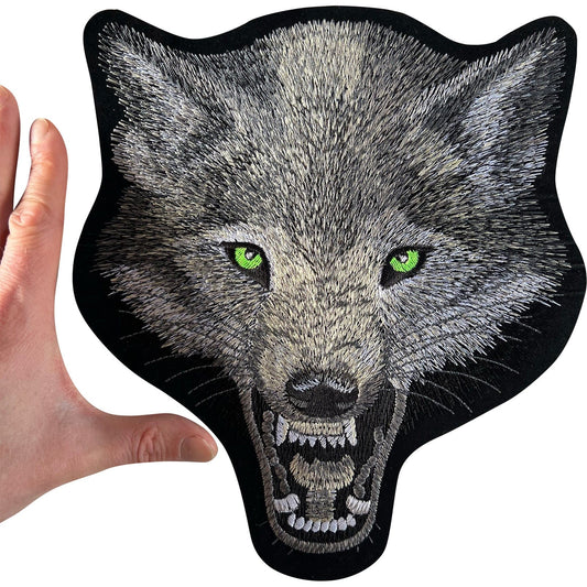 Big Large Wolf Head Patch Iron Sew On Motorbike Jacket Motorcycle Clothes Badge