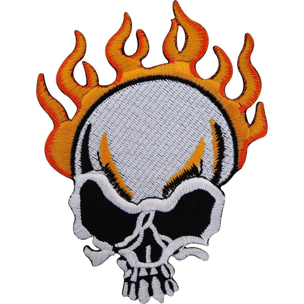 Biker Iron On Patch Badge / Sew On Jeans Jacket Embroidered Flaming Fire Skull